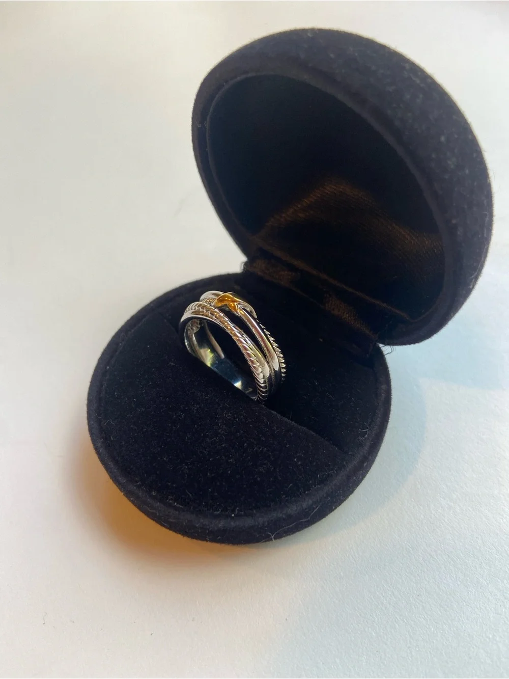 Cable Cross Loop Women’s Ring; mix metal jewelry; Two-Tone silver and gold 🤍💛🤍